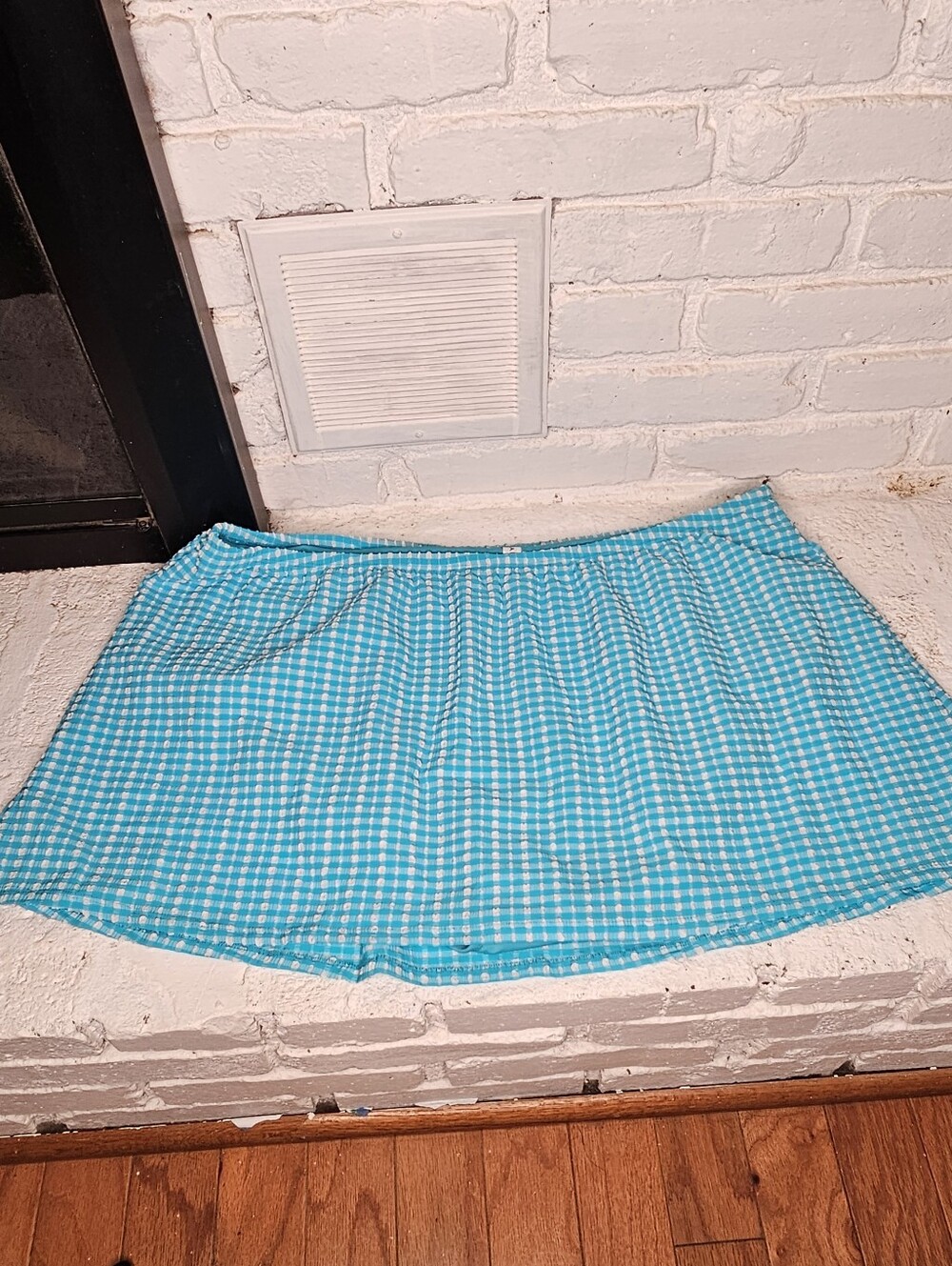 Lane Bryant Turquoise Gingham Circle Swim Skirt